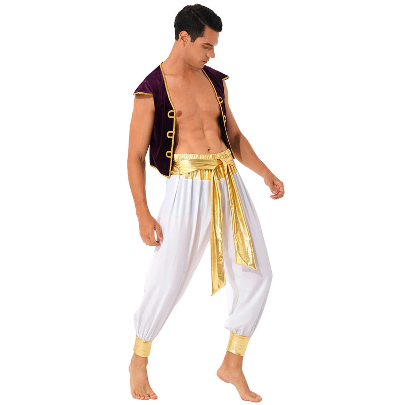 "Fantasia de Príncipe Árabe Aladdin - Faça uma Jornada Mágica para o Oriente!"