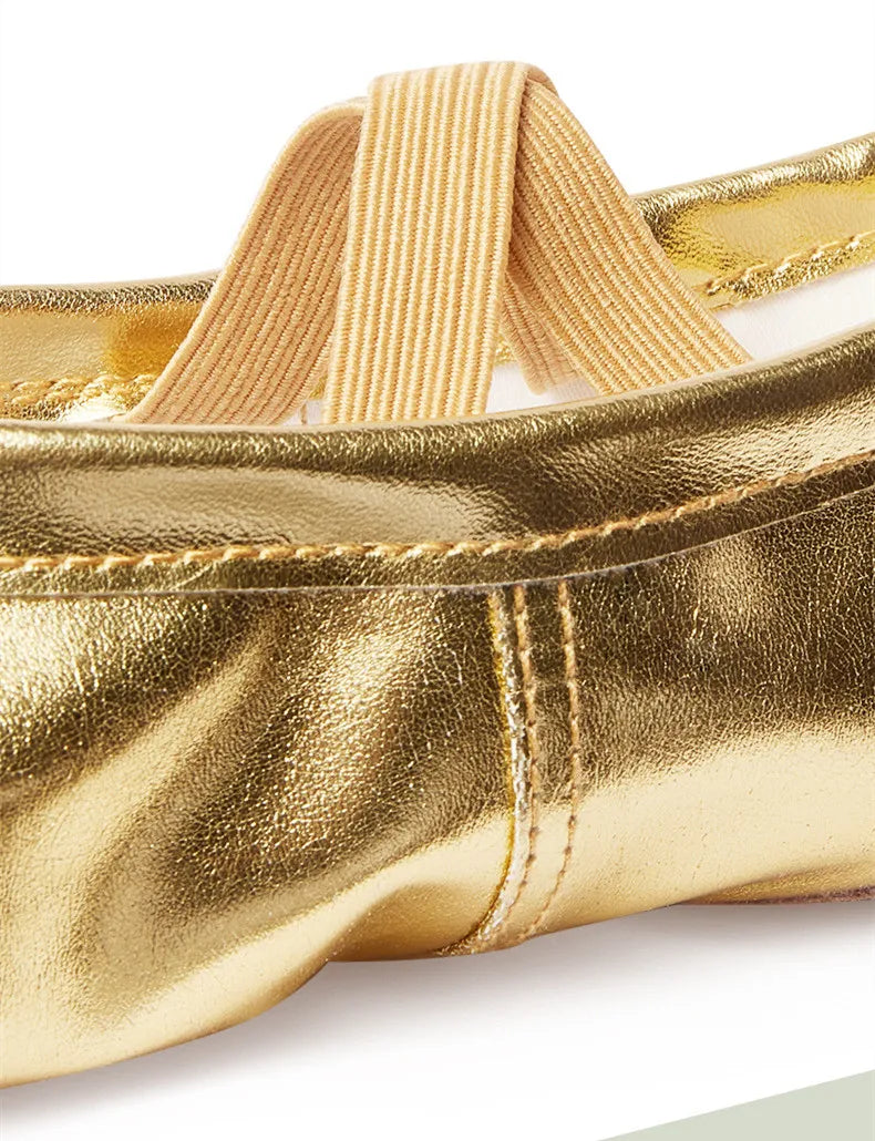 "Sapatilhas de Balé em Ouro e Prata da Yukyguuter - Conforto e Elegância para Dançarinas Iniciantes"