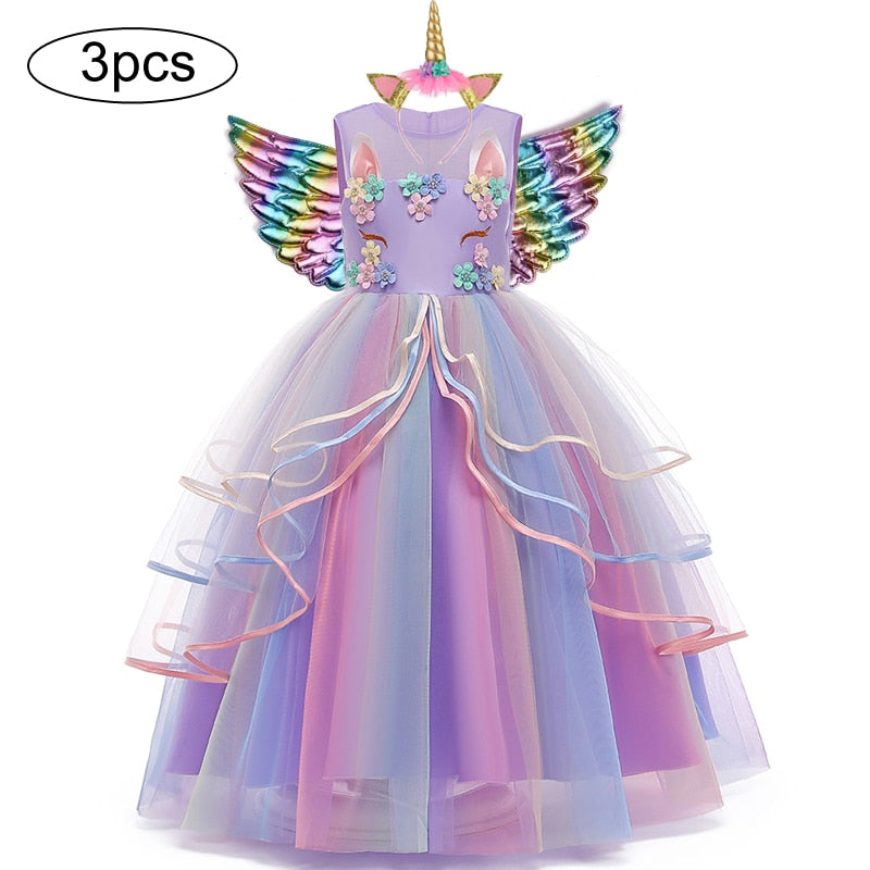 Vestido de Princesa Unicórnio Arco-íris