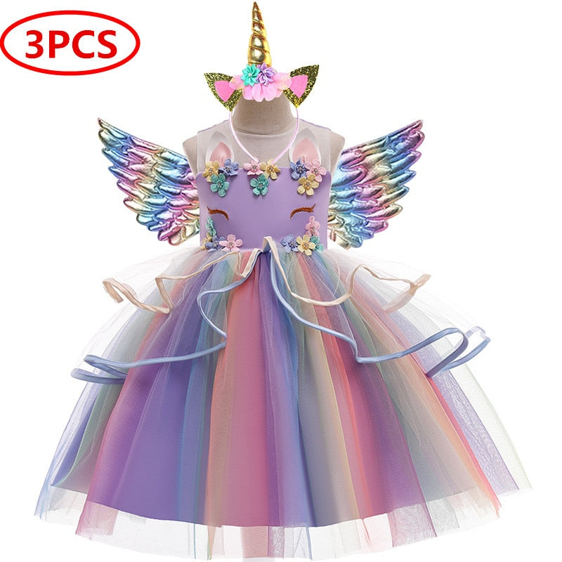 Vestido de Princesa Unicórnio Arco-íris