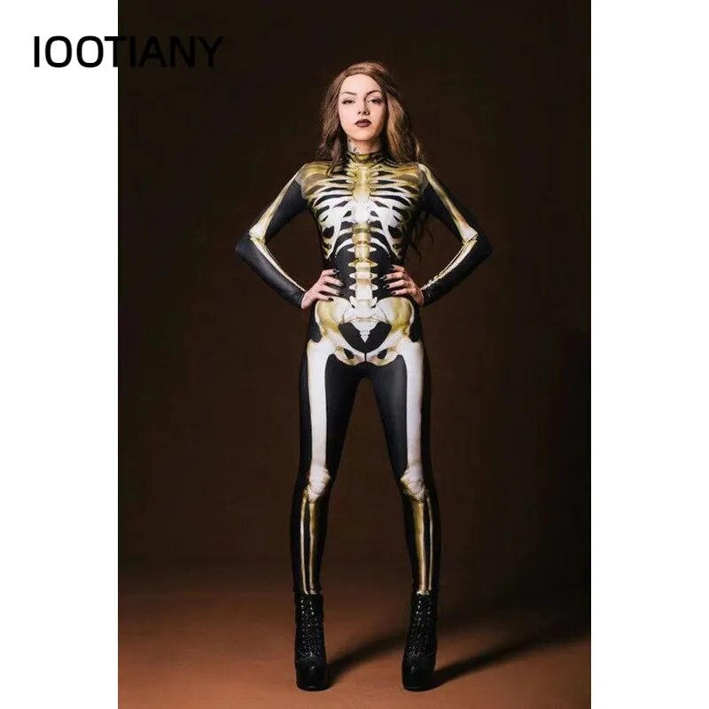 Cosplay Traje Zentai Esqueleto Impressão 3D