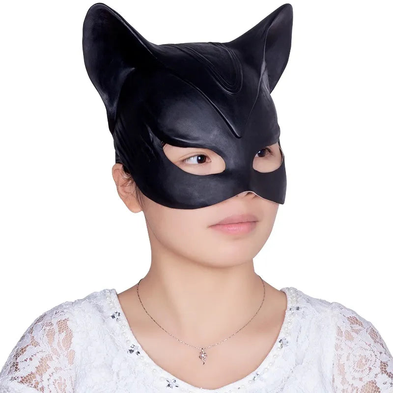 "Transforme-se em Selina Kyle: Máscara de Látex da Mulher Gato para Cosplay e Festas"