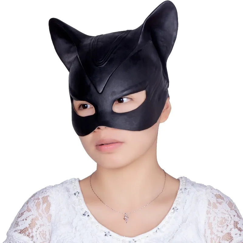"Transforme-se em Selina Kyle: Máscara de Látex da Mulher Gato para Cosplay e Festas"