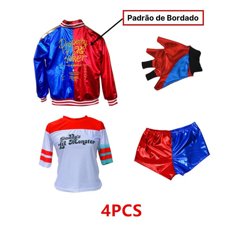Crianças meninas traje cosplay fantasia arlequina coringa trajes jaqueta  camiseta shorts festa de aniversário com peruca