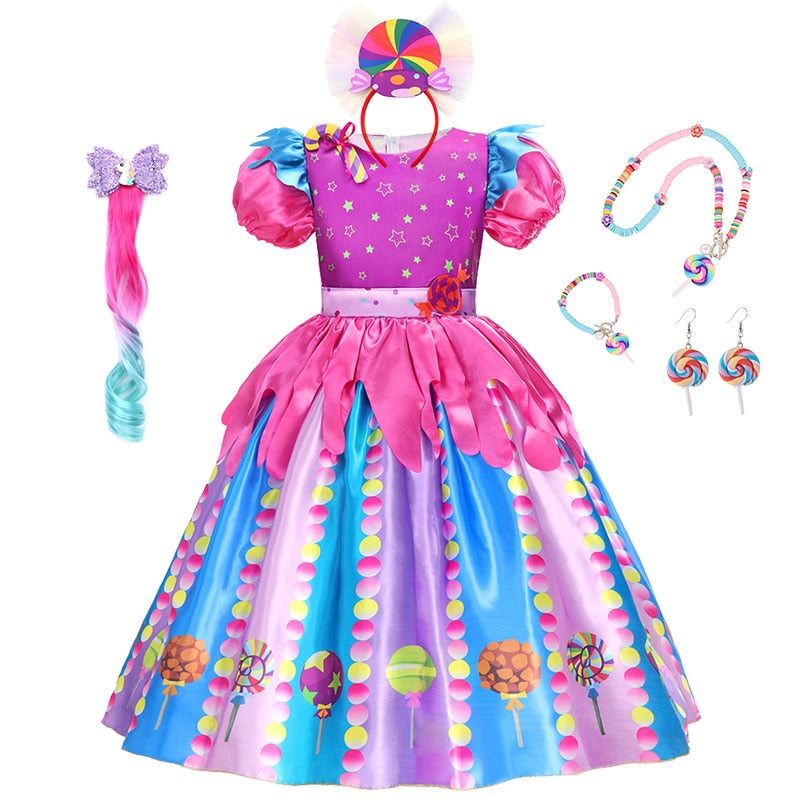 Fantasia arco-íris doce cosplay lollipop infantil